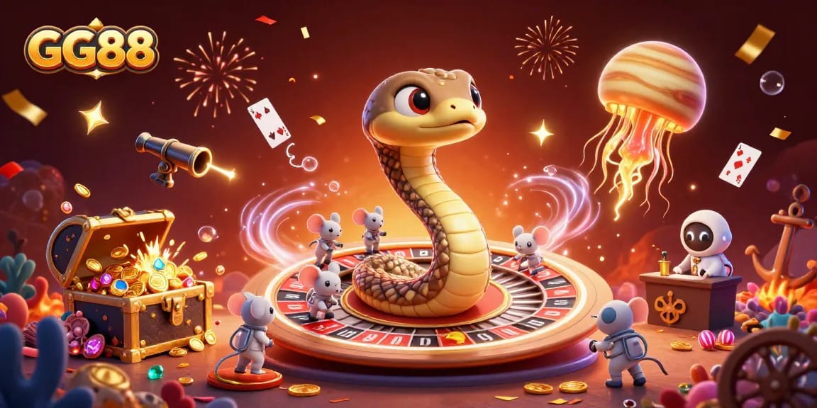 Experience thrilling bets at GG88 with a vibrant 3D cosmic casino scene.