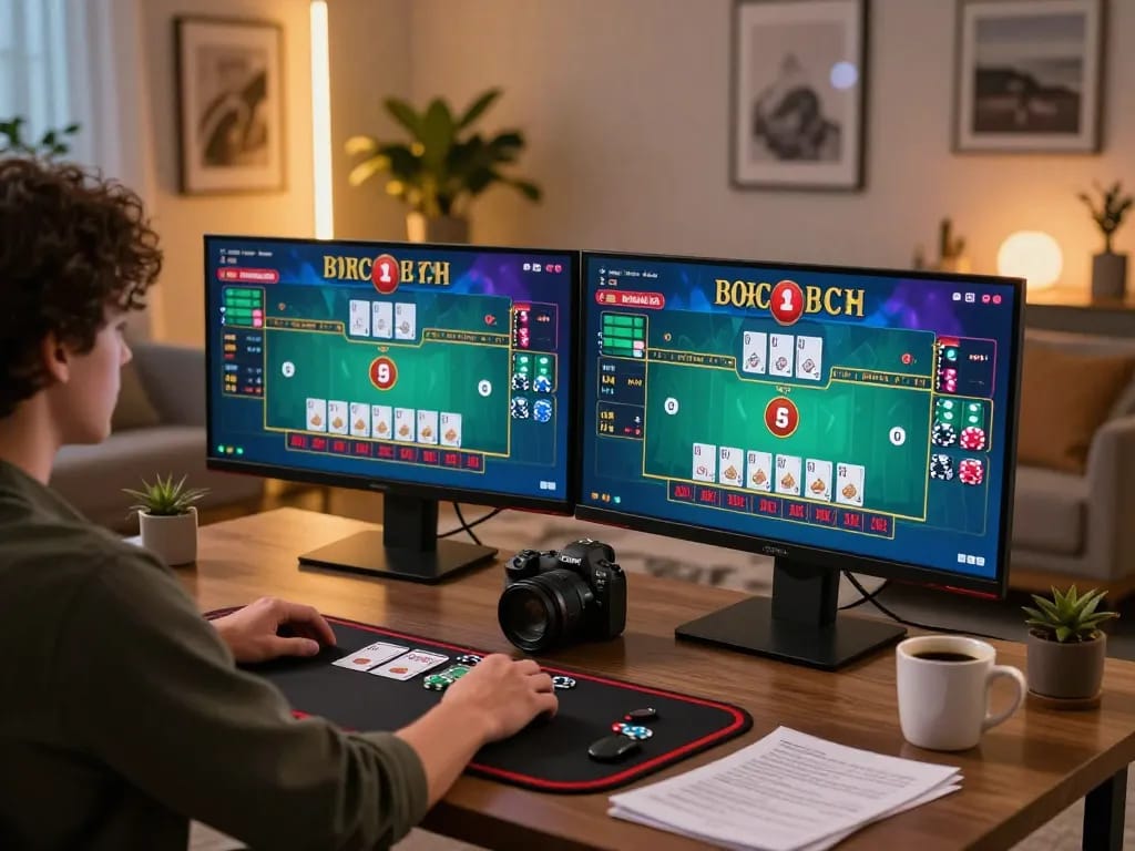 Engaging in live dealer baccarat on ligasedayu with a cozy home setup and strategic notes.