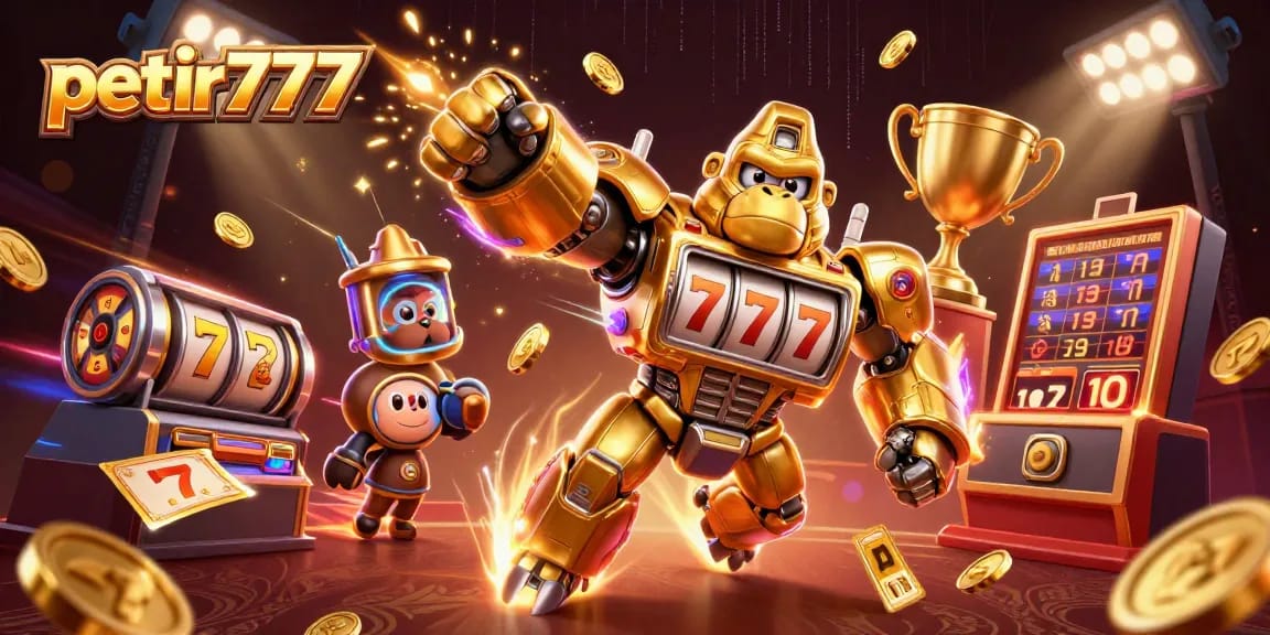 Experience thrilling wins with petir777 in this dynamic casino illustration.