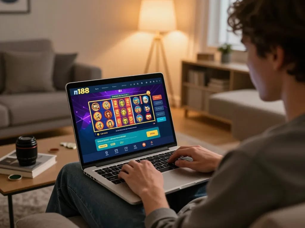 Engaging with n188's exciting online casino games in a cozy home environment