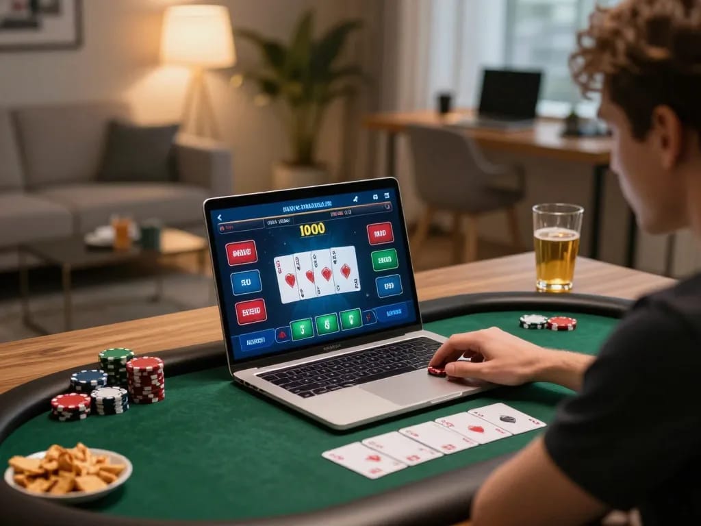 Engaging in poker strategy at nk88mvp on a cozy laptop setup.