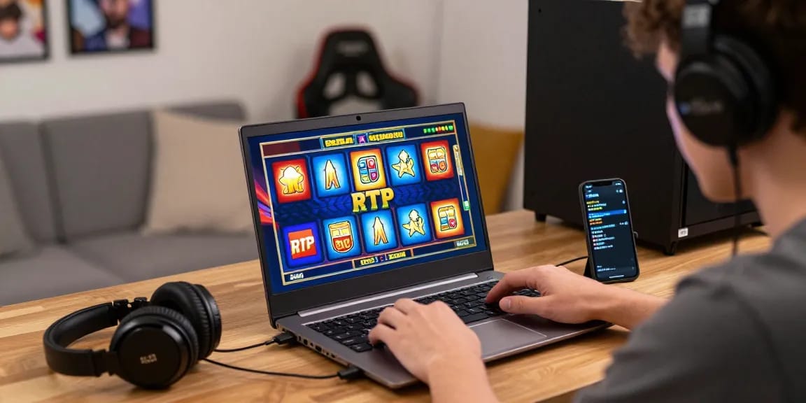 Engaging scene of a player withdrawing winnings on Bola88 slot game, showcasing excitement and gaming setup.