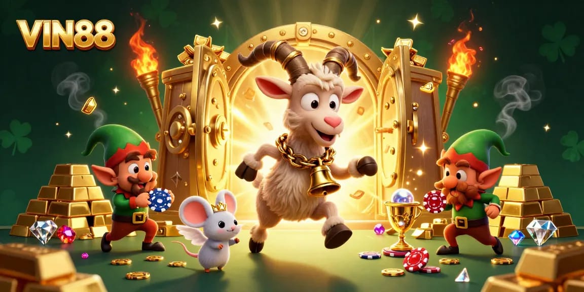 Engage with the festive chaos in VIN88's holiday-horror casino illustrated scene featuring whimsical characters.