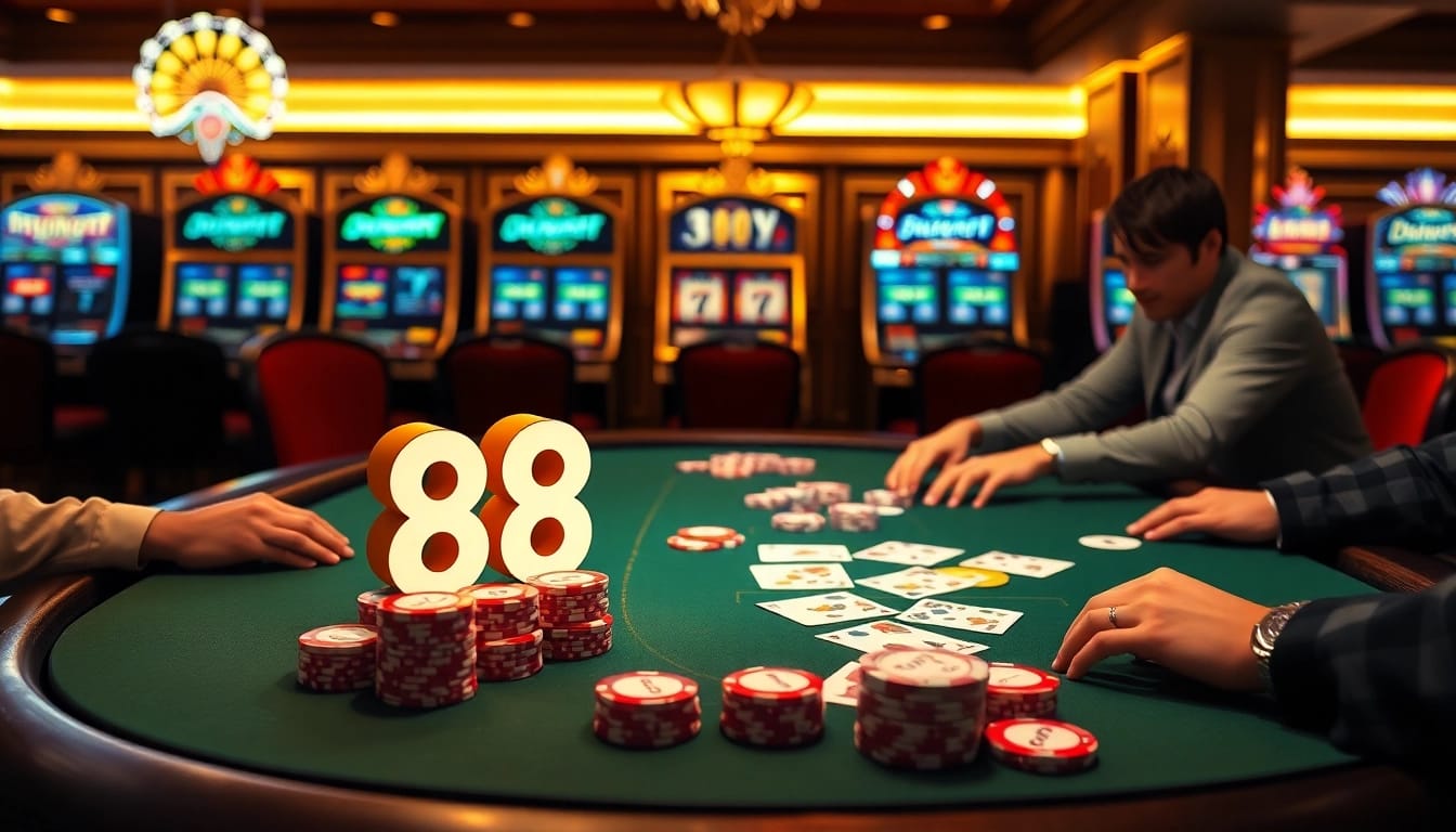 Players engaged in an exciting poker game at a luxurious casino featuring the 88xx theme.