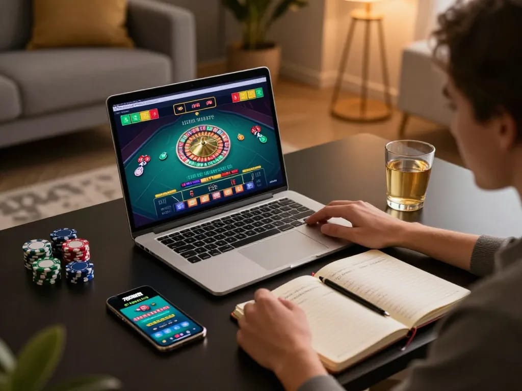 Engaged player using 789WIN for an online live dealer roulette game in a cozy home setting.