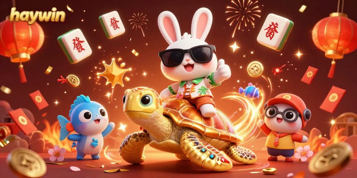 Engage with haywin's immersive gaming experience featuring a lucky rabbit and golden turtle.