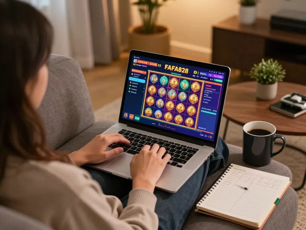FAFA828 online gaming experience with a player engaged in slots from home