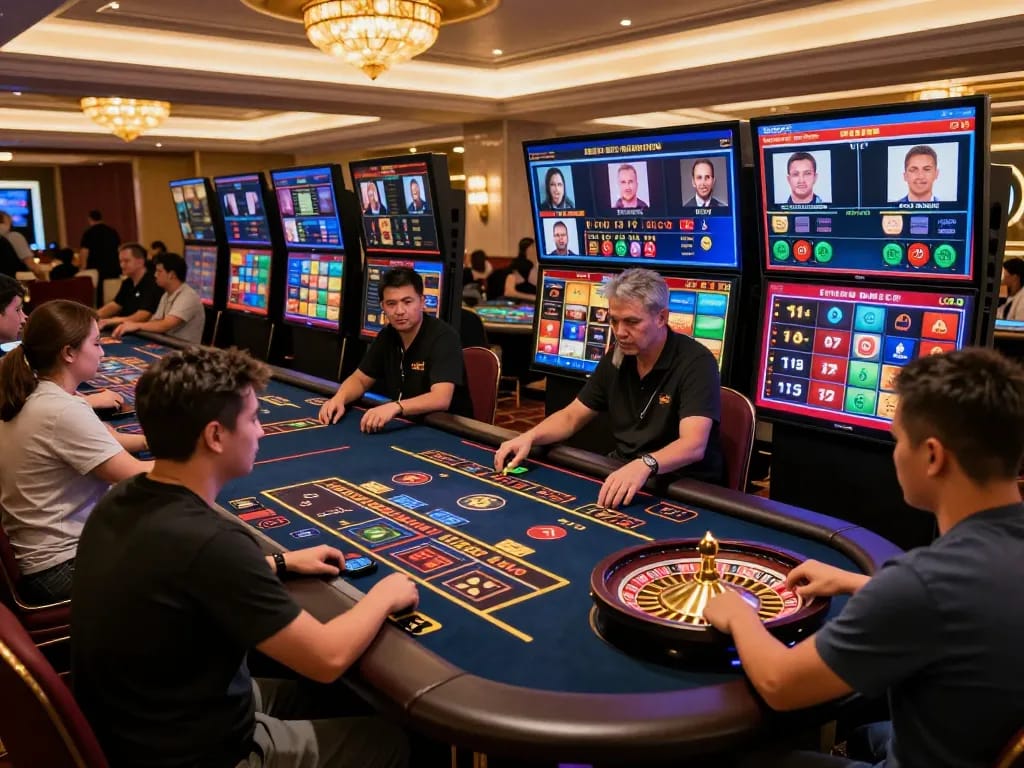Players engaging in live casino games at TIP88 online platform, showcasing vibrant atmosphere