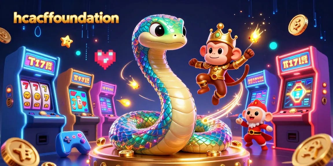Engage with hcacfoundation's thrilling slot games, featuring vibrant characters and dynamic casino icons.