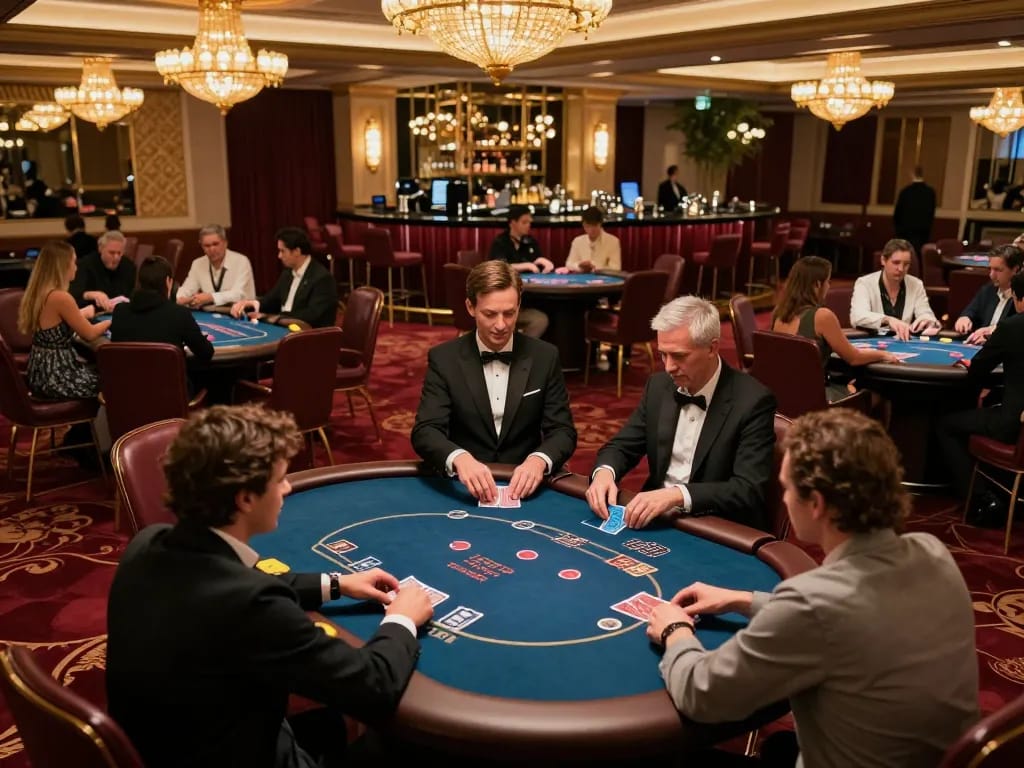 Players engaging in a poker game at a vibrant casino floor, showcasing the excitement of https://sc88.charity/ and high stakes gaming