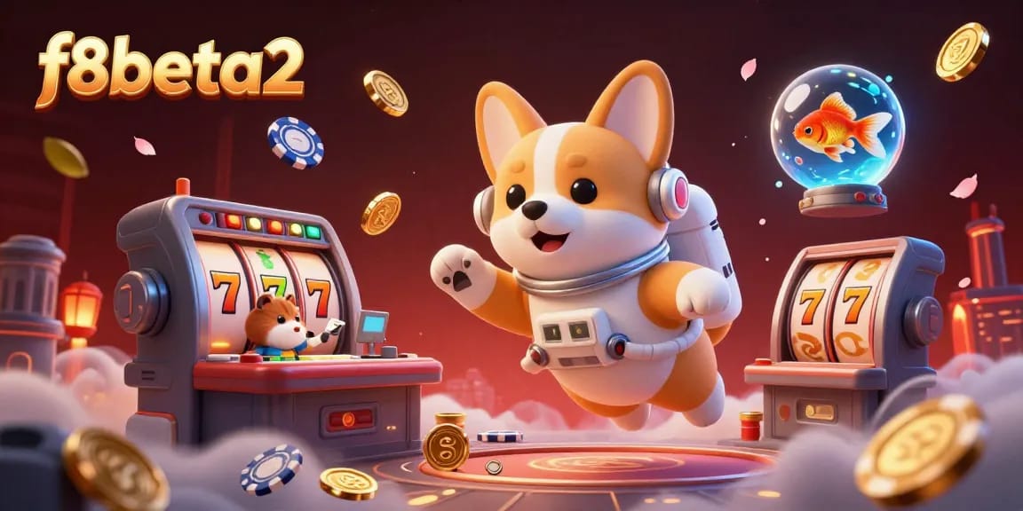 Experience thrilling gameplay with f8beta2 and its lively casino atmosphere, showcasing a cartoon corgi and engaging slot elements.