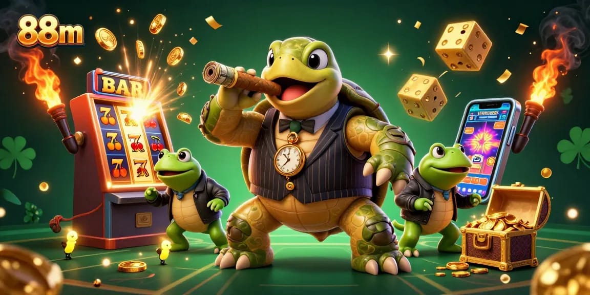 Experience big wins with 88m in a vibrant casino illustration featuring dynamic characters and game elements.