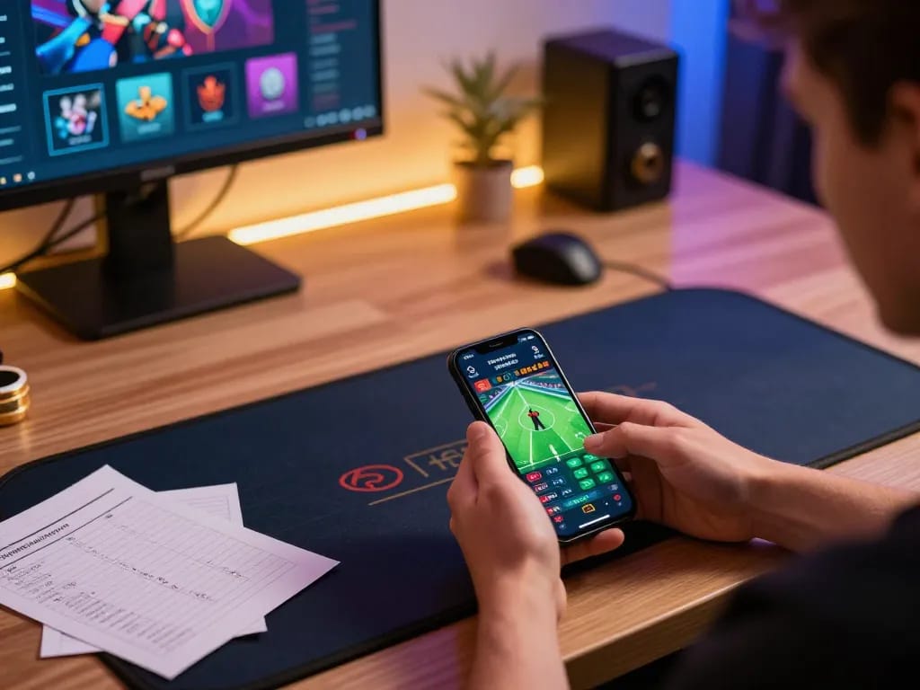 Betting on NK88 using a smartphone app in a stylish home gaming setup