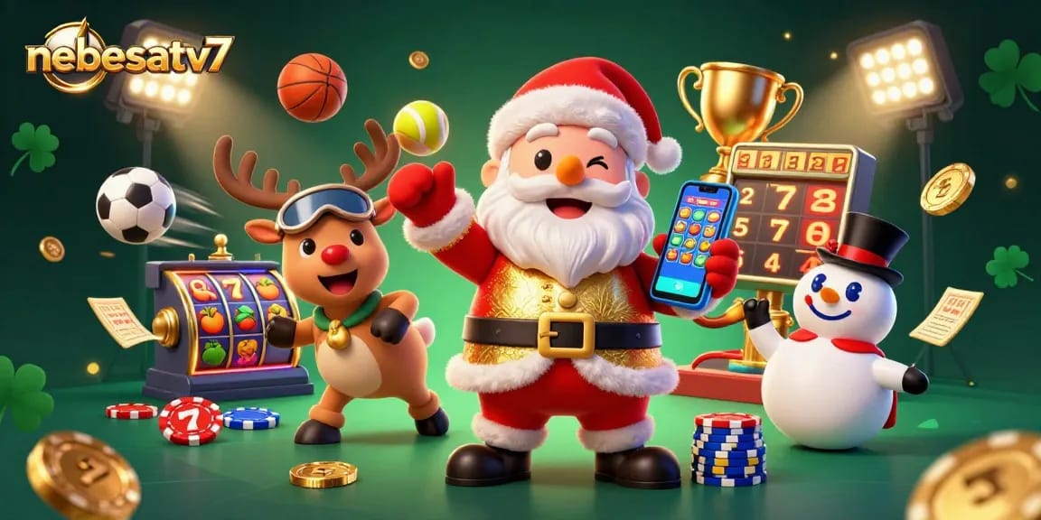 Spin to win at nebesatv7 with Santa Claus and friends celebrating jackpot successes.