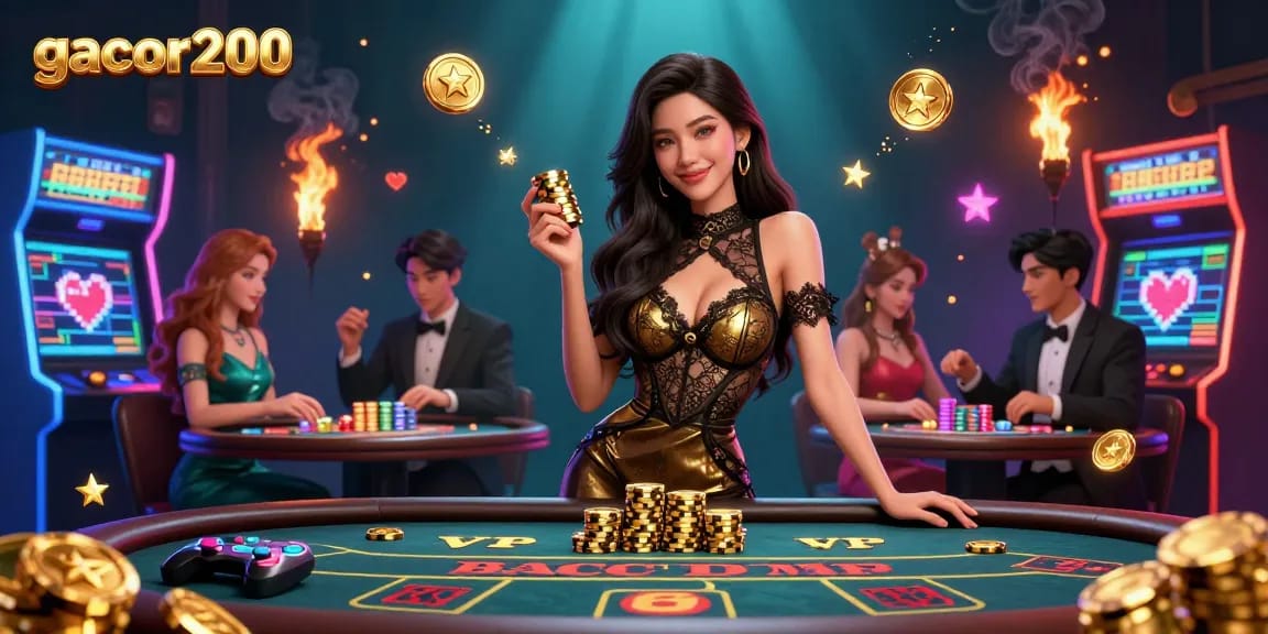 Experience exclusive high-stakes gaming at gacor200 with a glamorous atmosphere filled with golden casino chips.