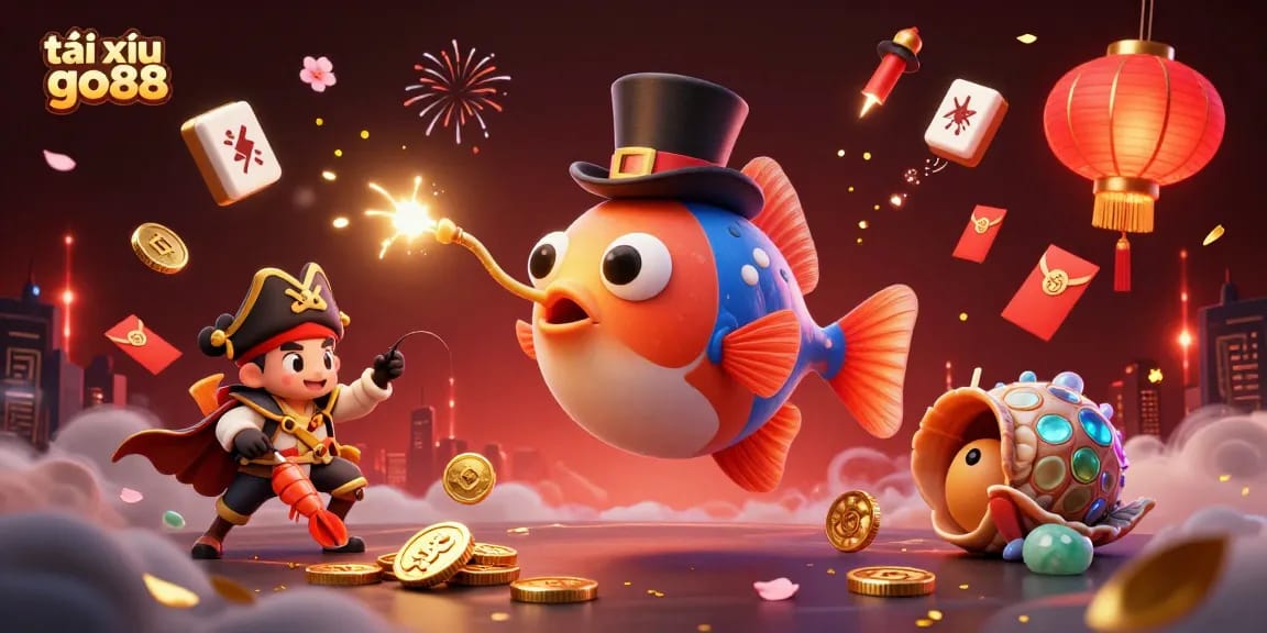Experience tài xỉu go88 excitement with a vibrant illustration showcasing deep-sea characters and treasures.
