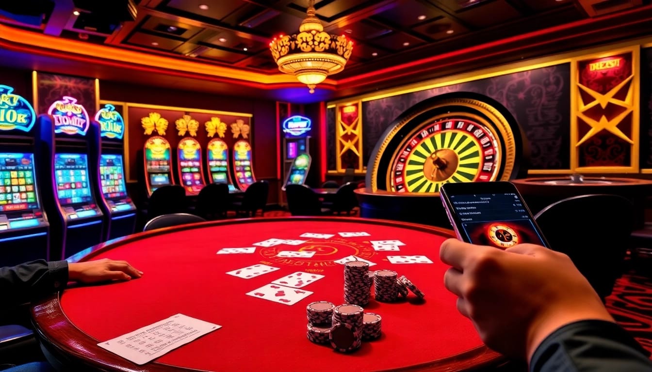 Engaging poker game scene embodying BDTK1 excitement in a luxury casino atmosphere.
