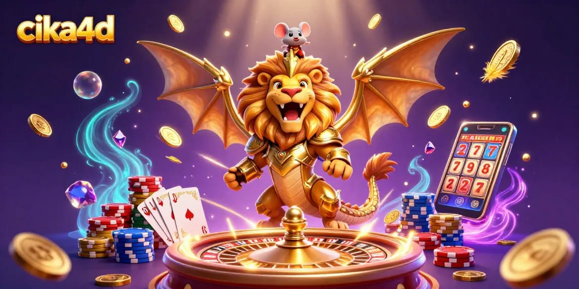 Experience thrilling wins at CIKA4D with dynamic gambling elements and vibrant casino imagery.