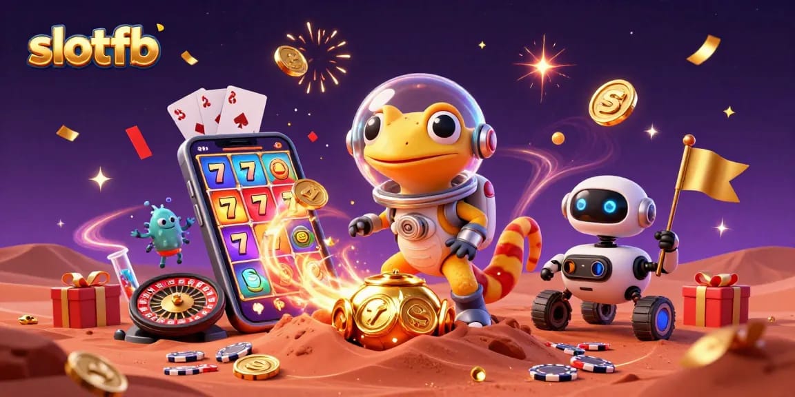 Menghadirkan pengalaman bermain slotfb dengan gecko Mars dan elemen kasino yang meriah.