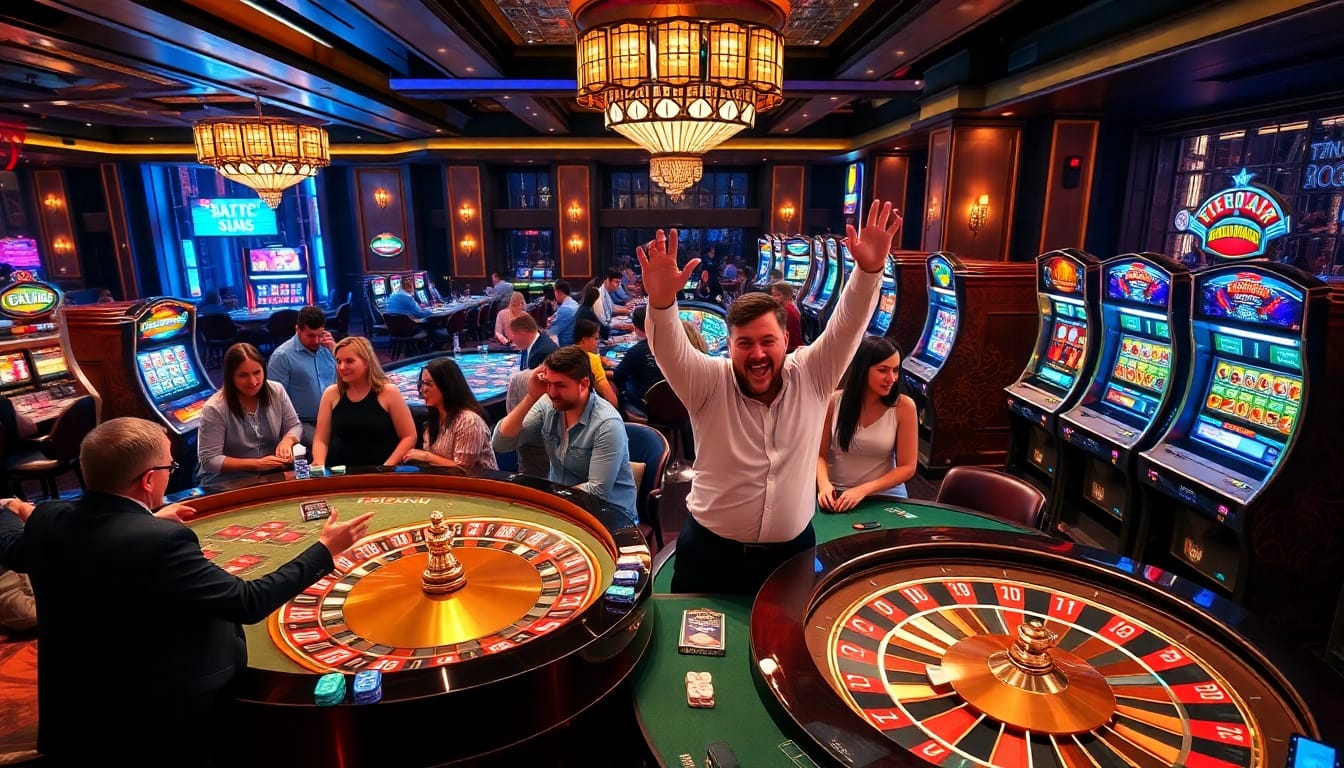 An engaging casino scene at 789CLUB featuring players enjoying online games with vibrant colors.