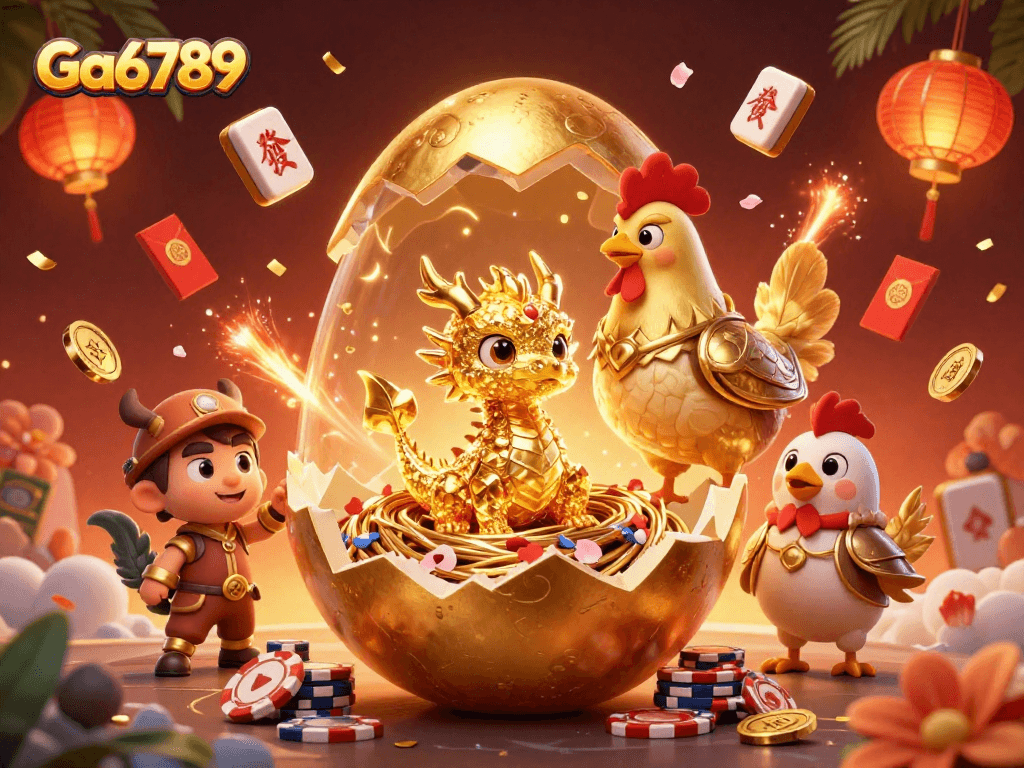 Ga6789 captivates players with a golden egg cracking open to reveal winning treasures.
