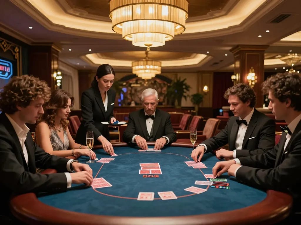 Players enjoying a high-stakes poker game at 88aa's luxurious VIP table atmosphere