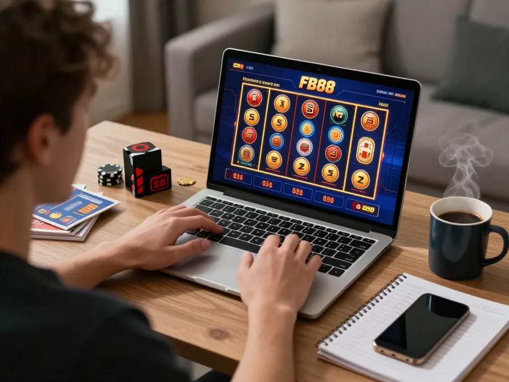 Player engaged in online gaming at FB88, focusing on poker strategies and game interface.