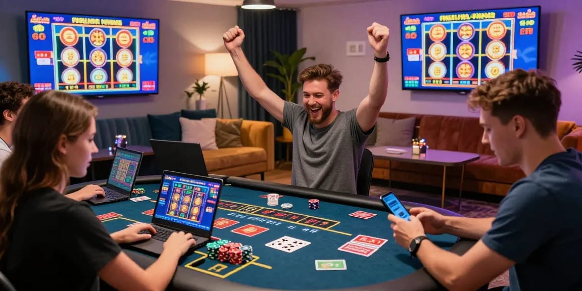 Exciting scene at https://euf.co.uk with UK players enjoying a vibrant online credit card casino experience.