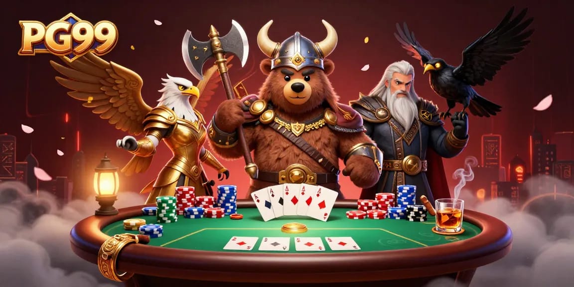 PG99 players enjoying an exciting poker game with vibrant visuals and action-packed atmosphere.