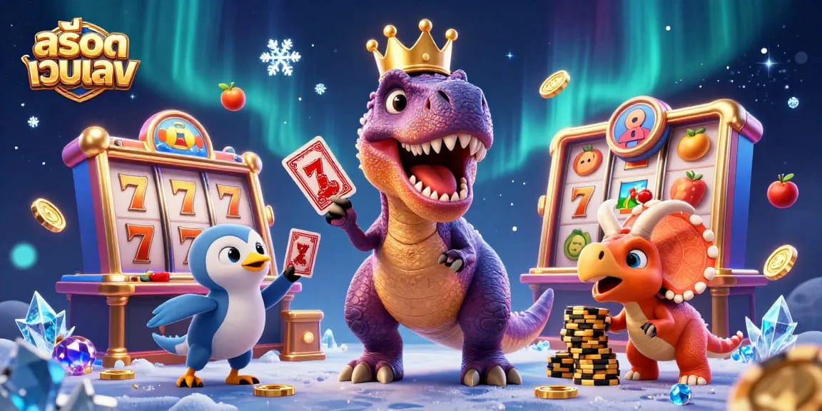 เล่นเกมสล็อตออนไลน์กับ สล็อตเว็บตรง โดยมี T-Rex และเพื่อนๆ คอยช่วยเหลือในฉากคาสิโนสุดเก๋
