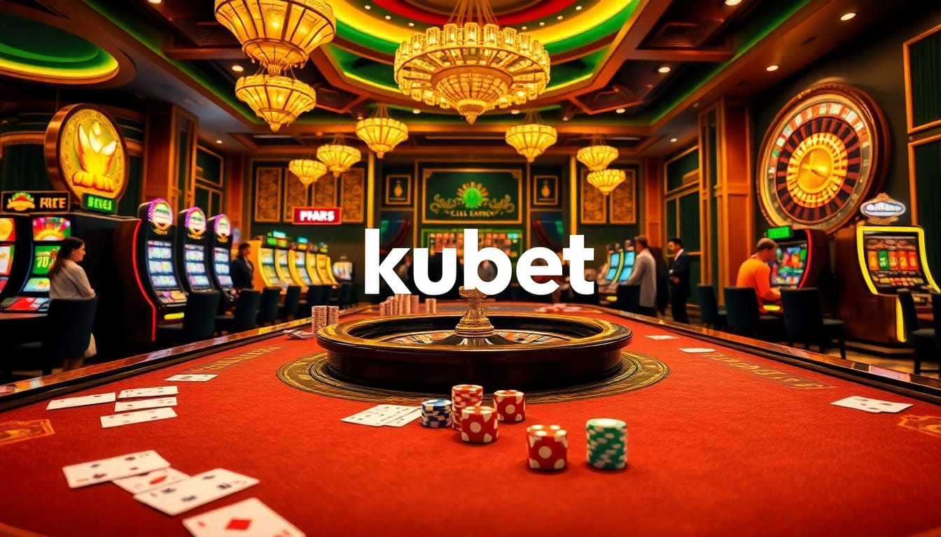 Kubet casino showcasing vibrant tables and engaging players in a luxurious online gaming scene.