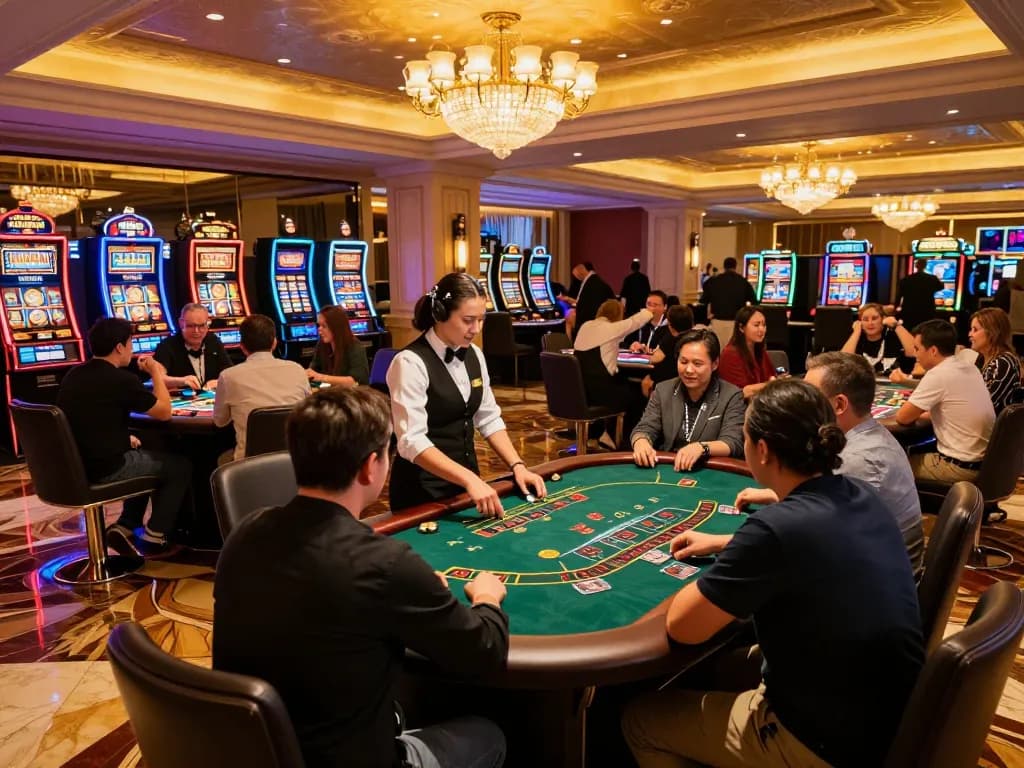 Engaging gaming scene at BETWIN4D casino, players enjoying blackjack with excitement.