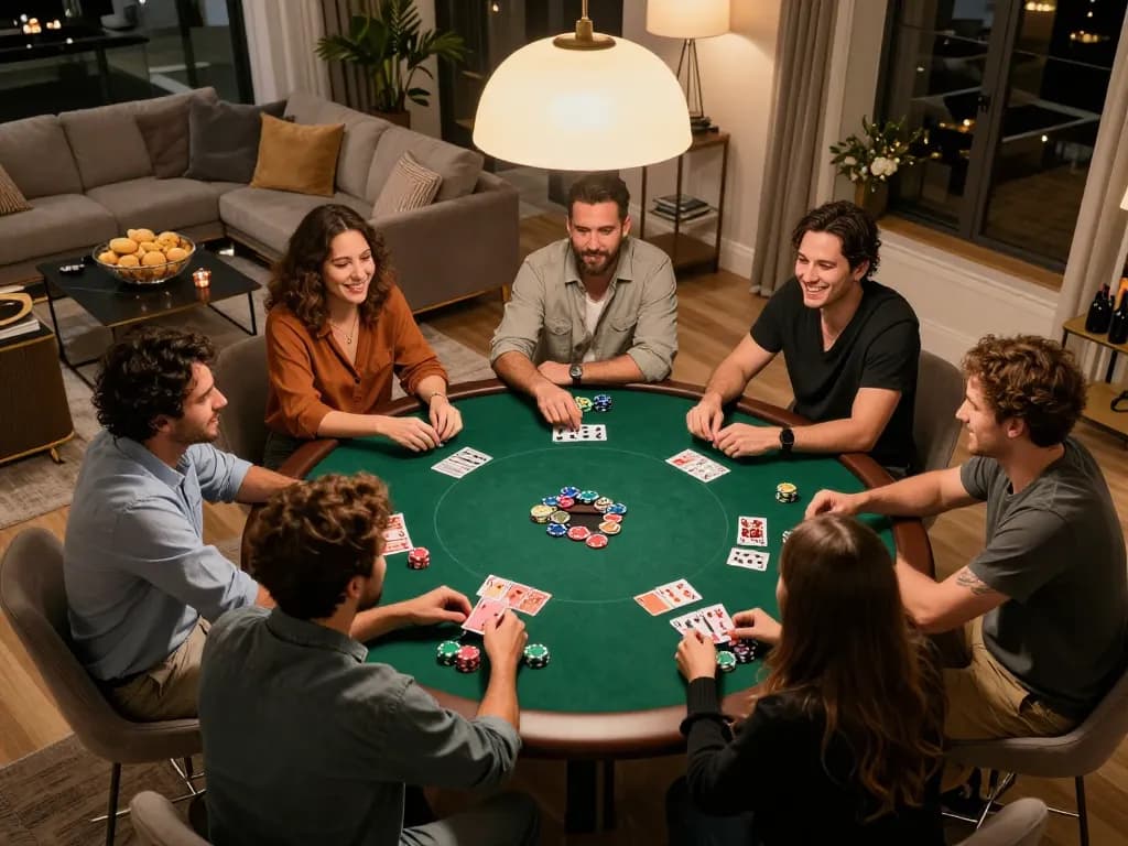 Bersaing dalam kompetisi ramah di malam poker di rumah, menampilkan kenzototo login yang terlihat pada perangkat yang ditampilkan.
