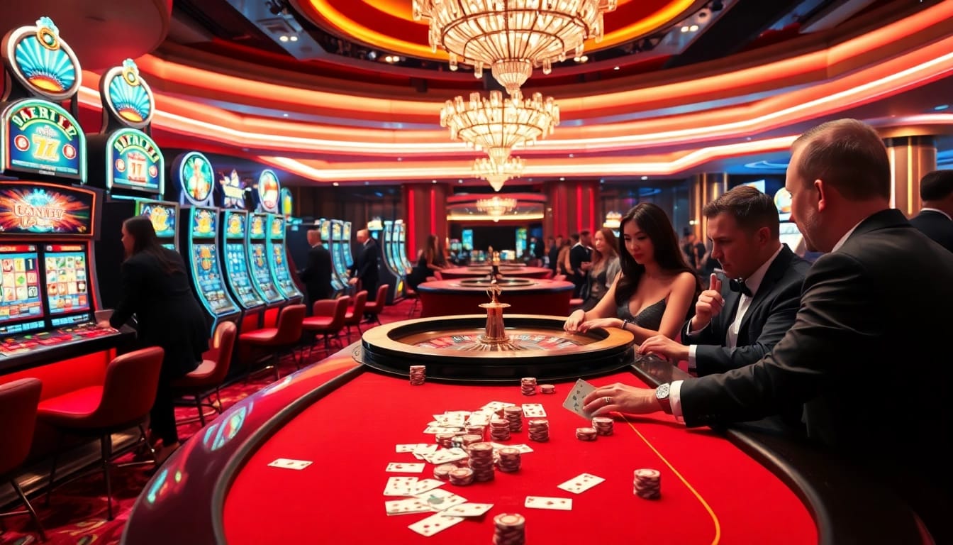 Casino Pix players engaging in thrilling games with instant payments and vibrant slot machines.