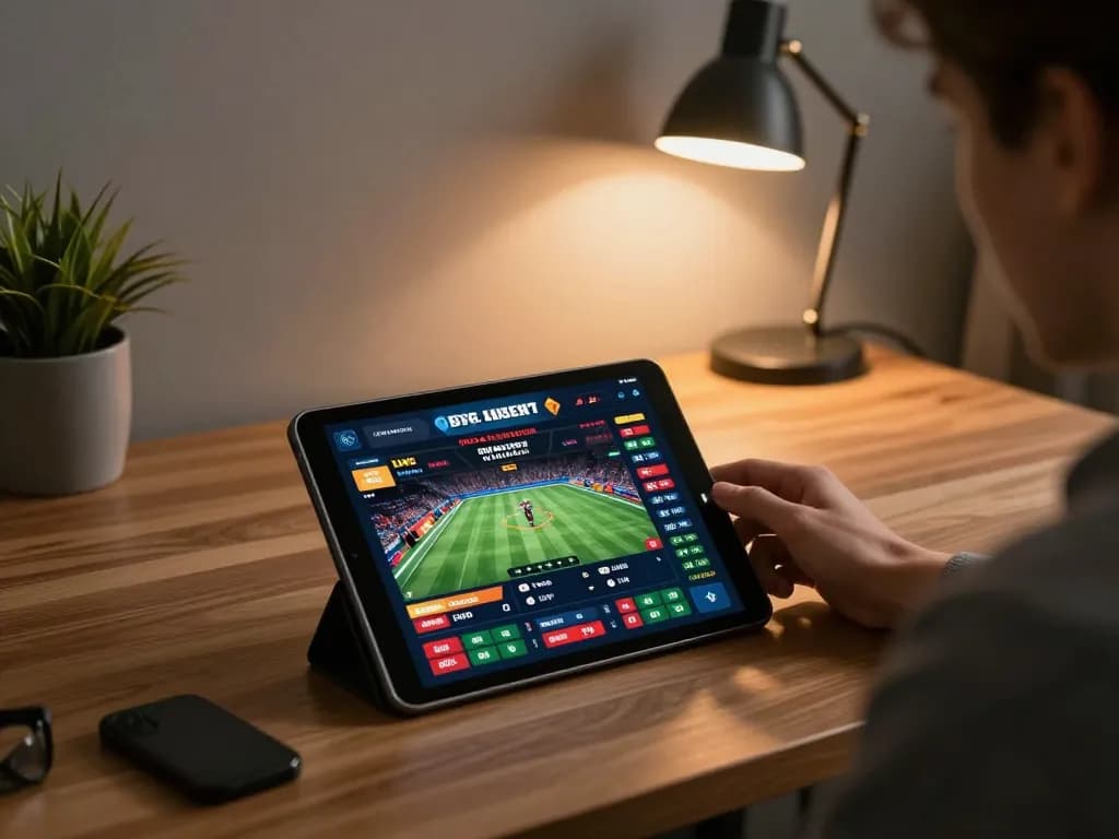 Engage in sports betting using ทางเข้า m119 on a mobile device in a cozy home office setting