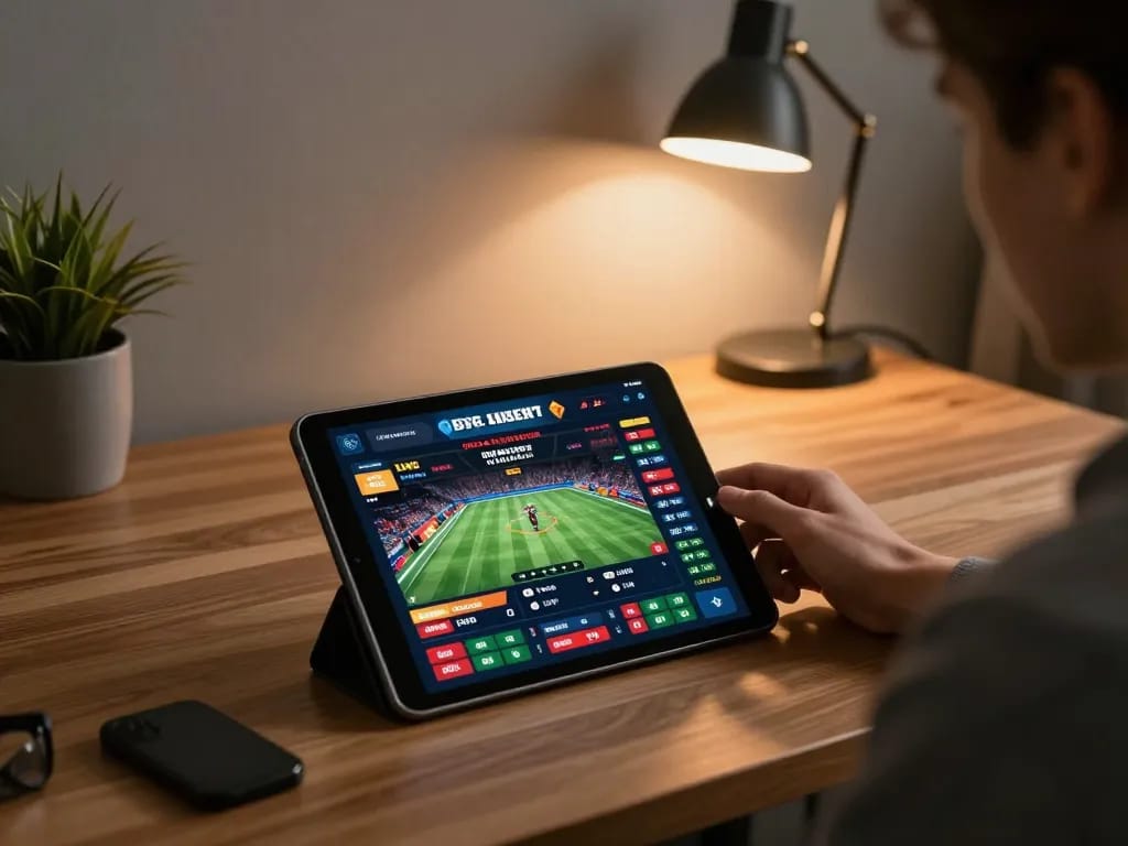 Engage in sports betting using ทางเข้า m119 on a mobile device in a cozy home office setting