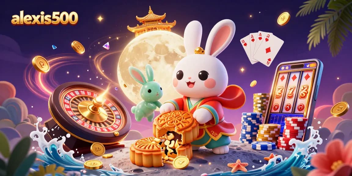 Experience a thrilling gaming adventure with alexis500, featuring vibrant 3D illustrations of casino elements.
