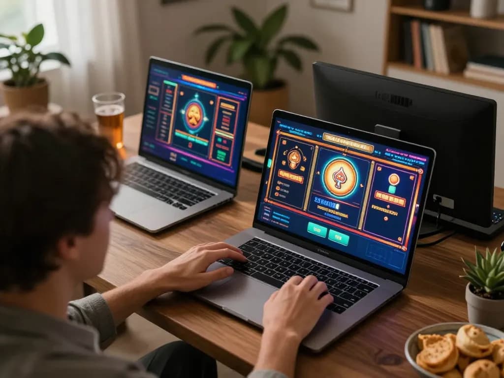 FAFA828 player engaging in online slots gameplay with a stylish setup, showcasing modern gaming