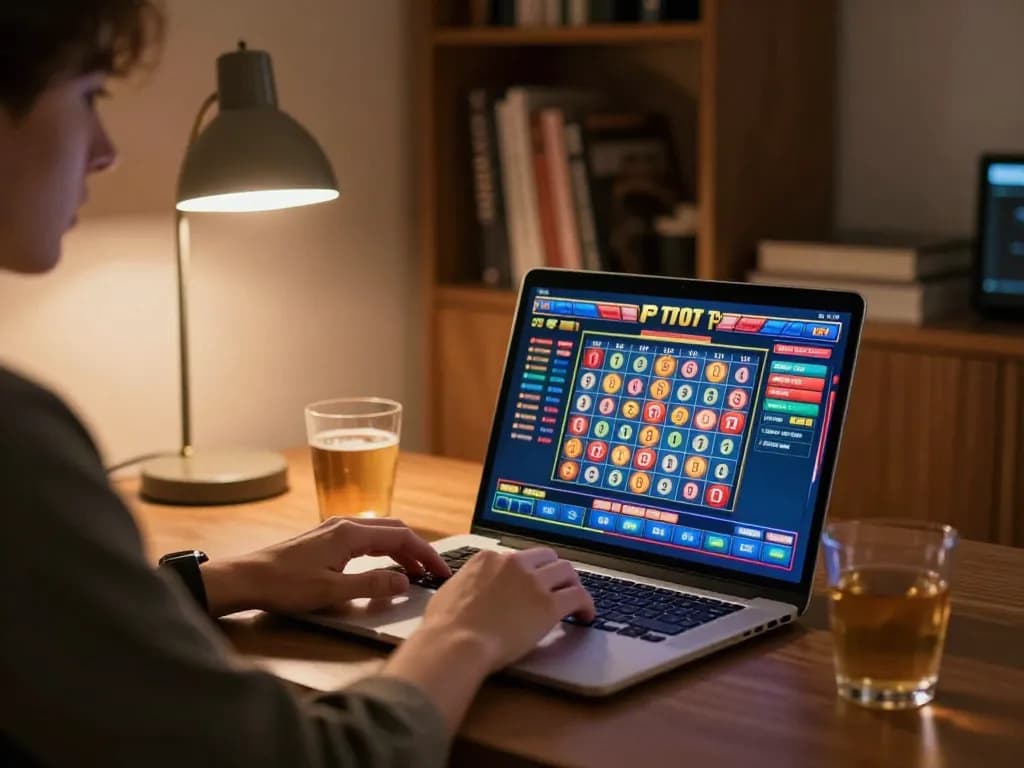 KDTOTO player enjoying exciting online Toto slots experience in cozy home setup