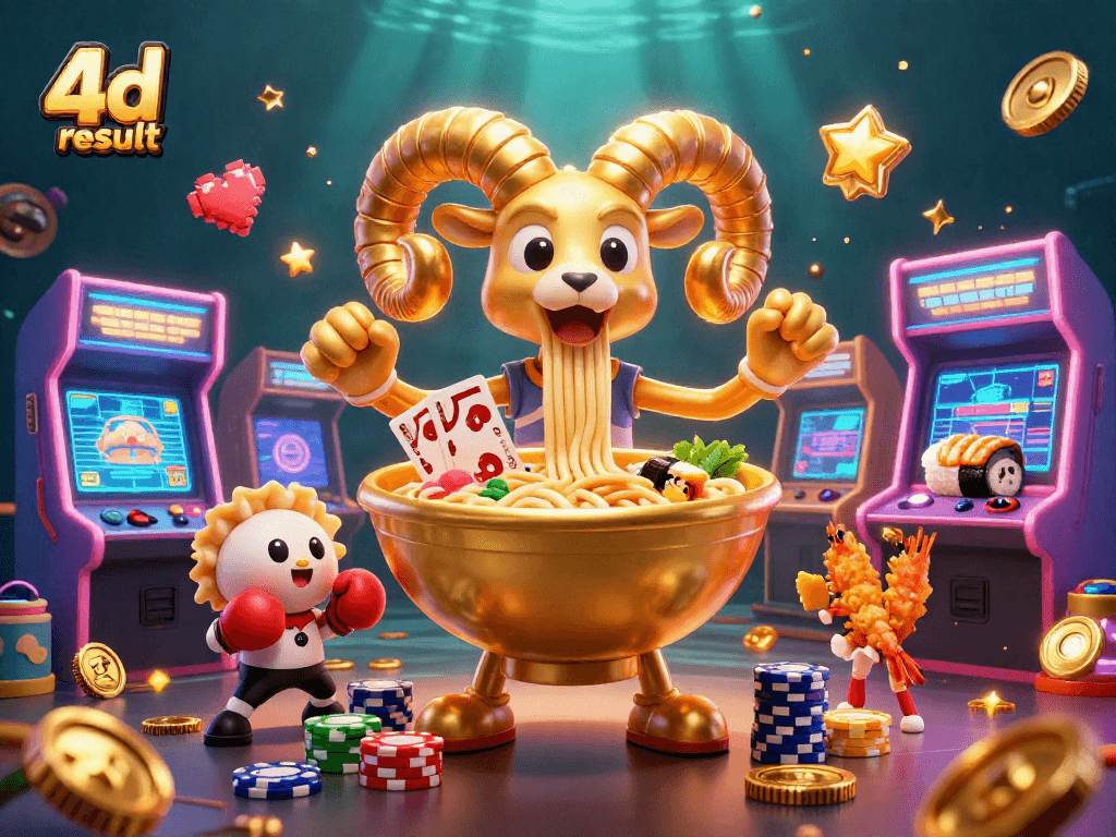 Engage with the thrilling 4d result in an energetic scene of characters dealing cards and stacking chips.