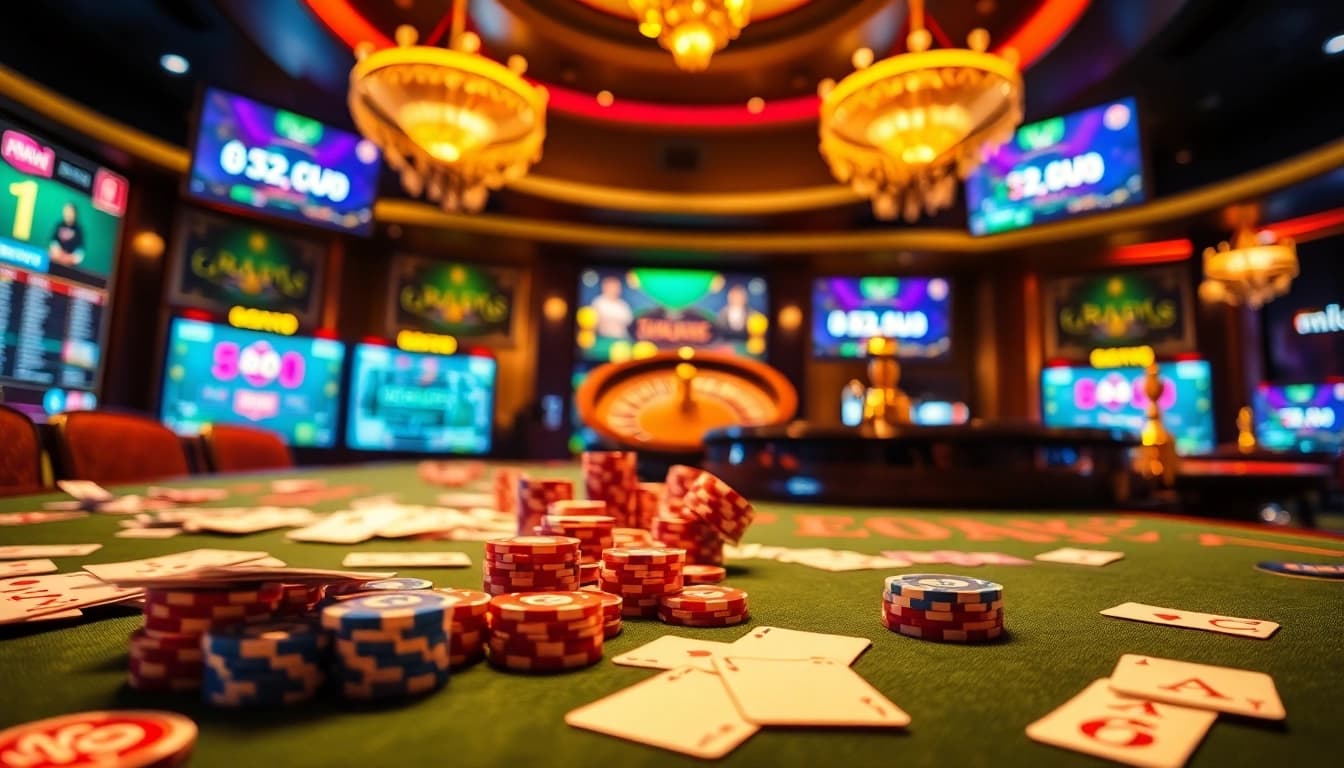 Experience the thrill of B52 Club with vibrant casino elements like poker chips and cards.