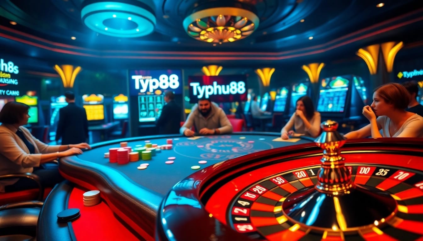 Experience the excitement of Typhu88 with vibrant poker games, roulette, and thrilling casino atmosphere.
