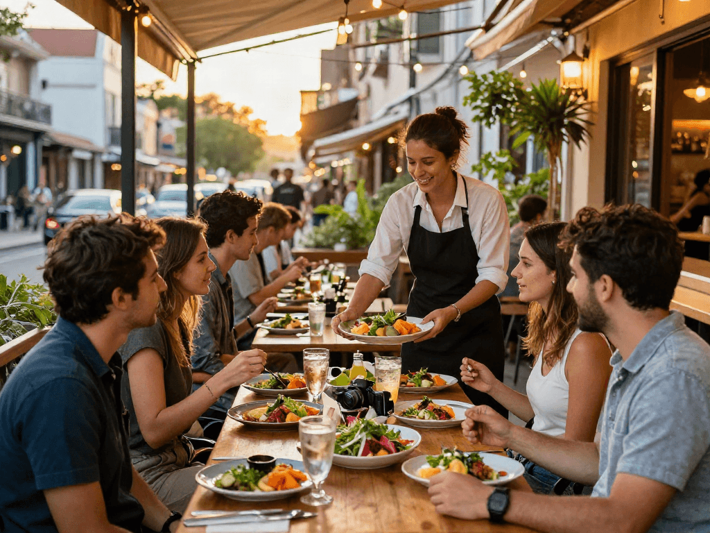Dining experience at kebuntoto restaurant showcasing vibrant meals in an inviting atmosphere.