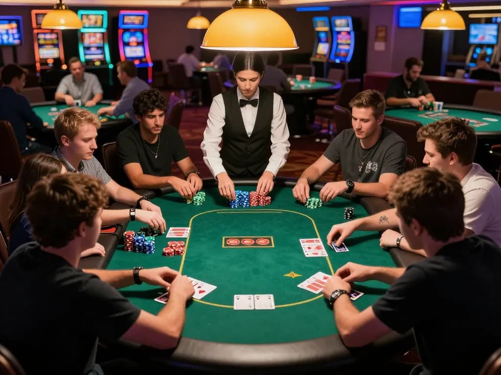 Players strategizing and placing bets in an engaging poker game at 8xbet casino.
