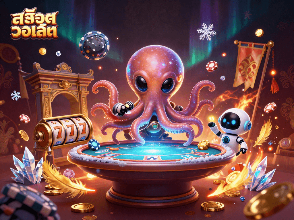 Engage in thrilling gameplay with สล็อตวอเลท as an alien octopus operates a dynamic holographic poker table.