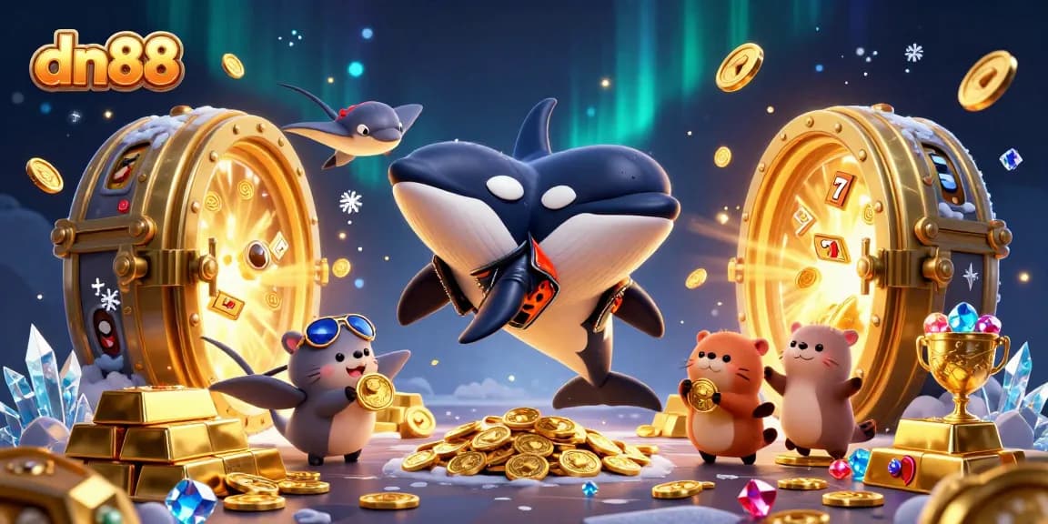 Experience exciting gameplay at dn88 with colorful characters and treasure elements in a vibrant casino scene.