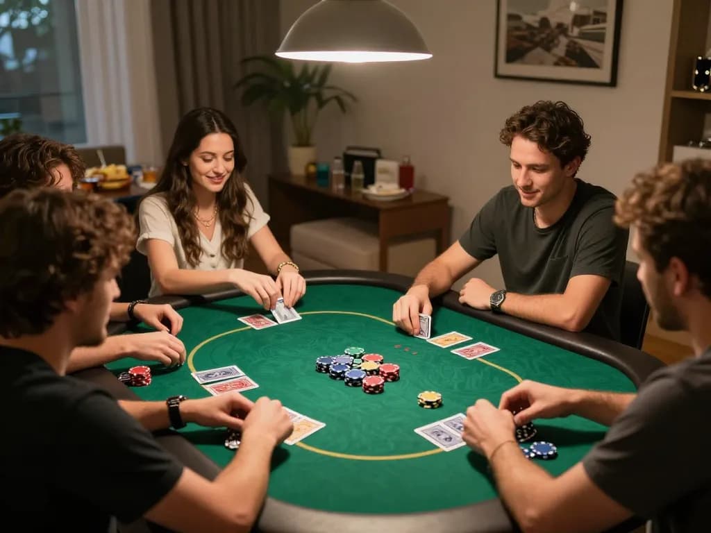 Engaging poker night with friends showcasing go99 strategies and camaraderie over competitive gameplay.