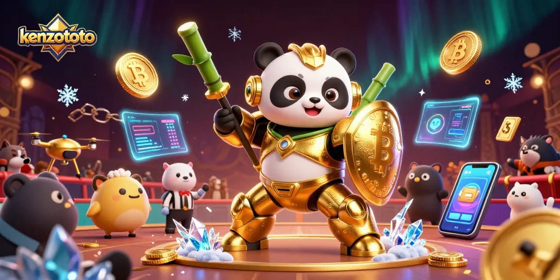 Kenzototo immersive gaming scene with dynamic characters and vibrant crypto elements.