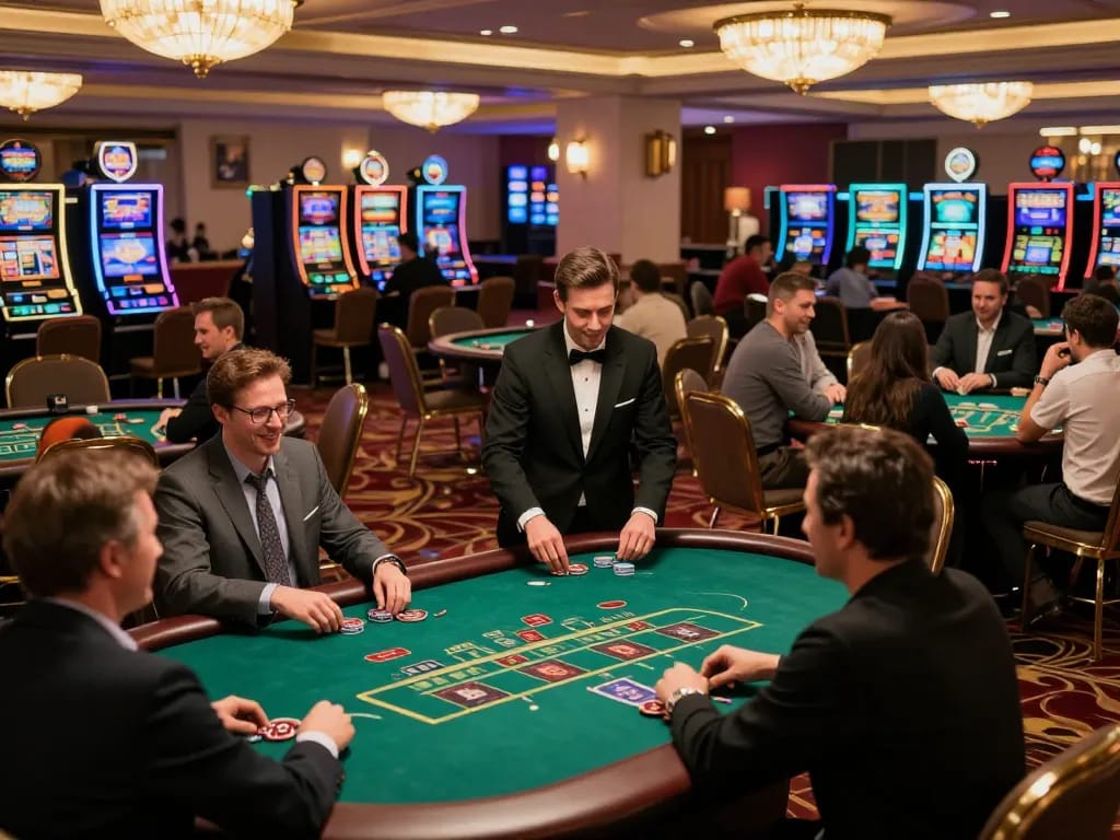 Gameradar showcases vibrant casino floor with engaged players at poker tables, creating an exciting gambling atmosphere