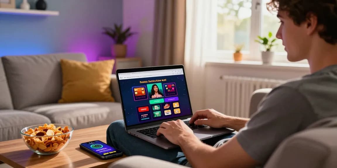 A player engaging with mhfe.org.uk in a cozy home setting, showcasing credit card casino gaming with laptop and smartphone.